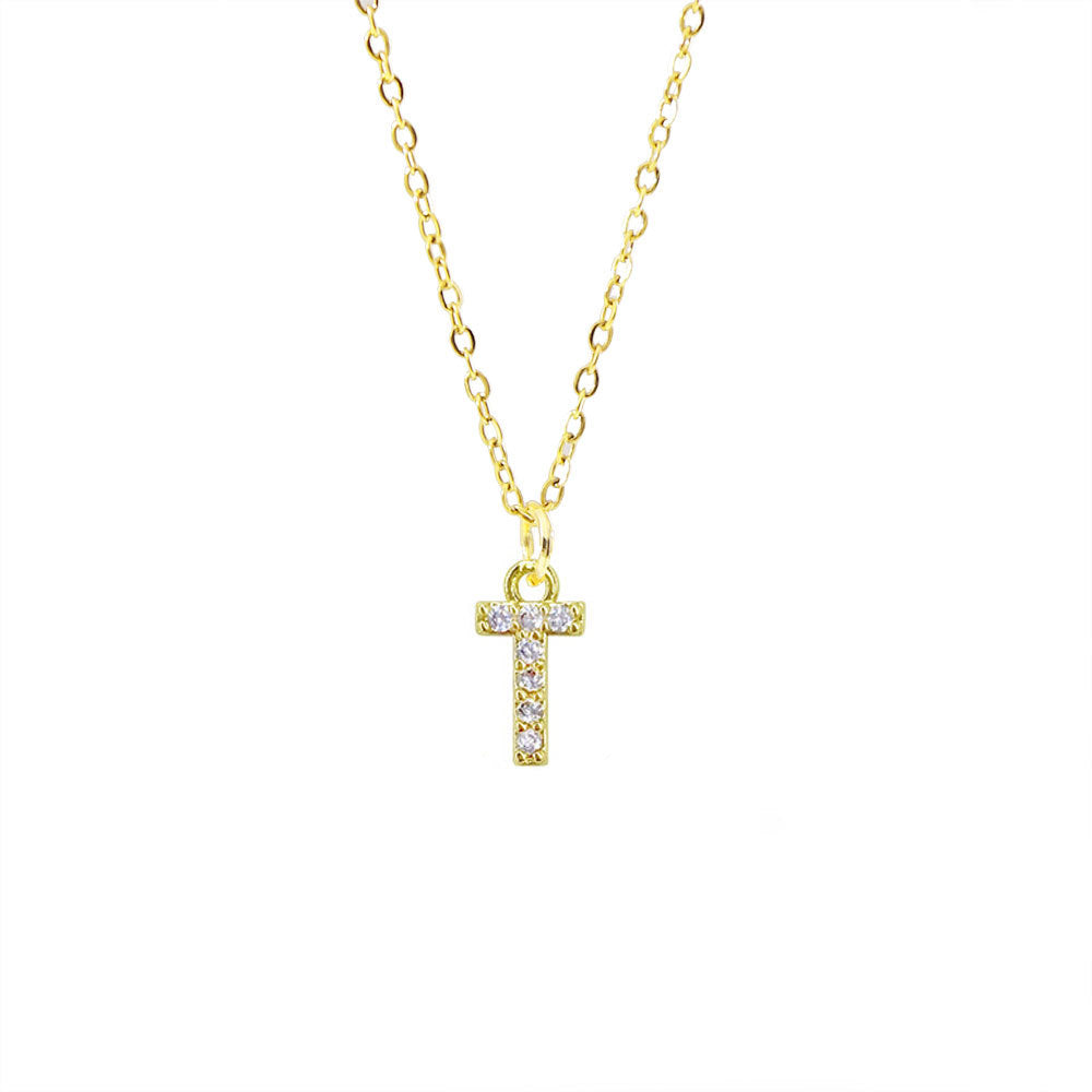 Collar con colgante de cadena de serpiente de oro chapado en acero titanio con forma de letra minimalista para mujer con incrustaciones de circonita cúbica