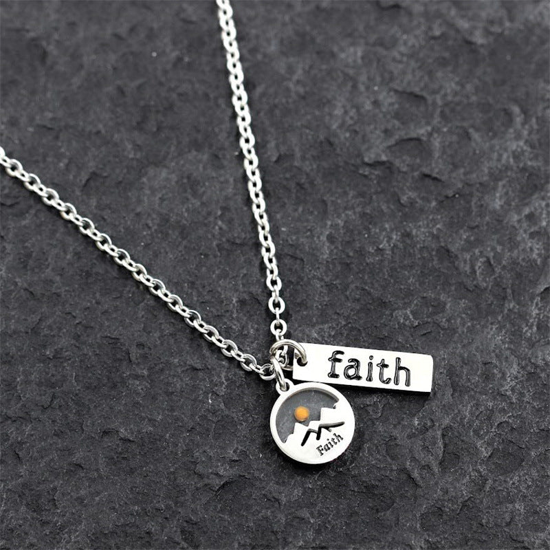 Minimalist Faith Round Geometric Pendant Necklace in Stainless Steel with Titanium Steel Charm and Electroplated Finish