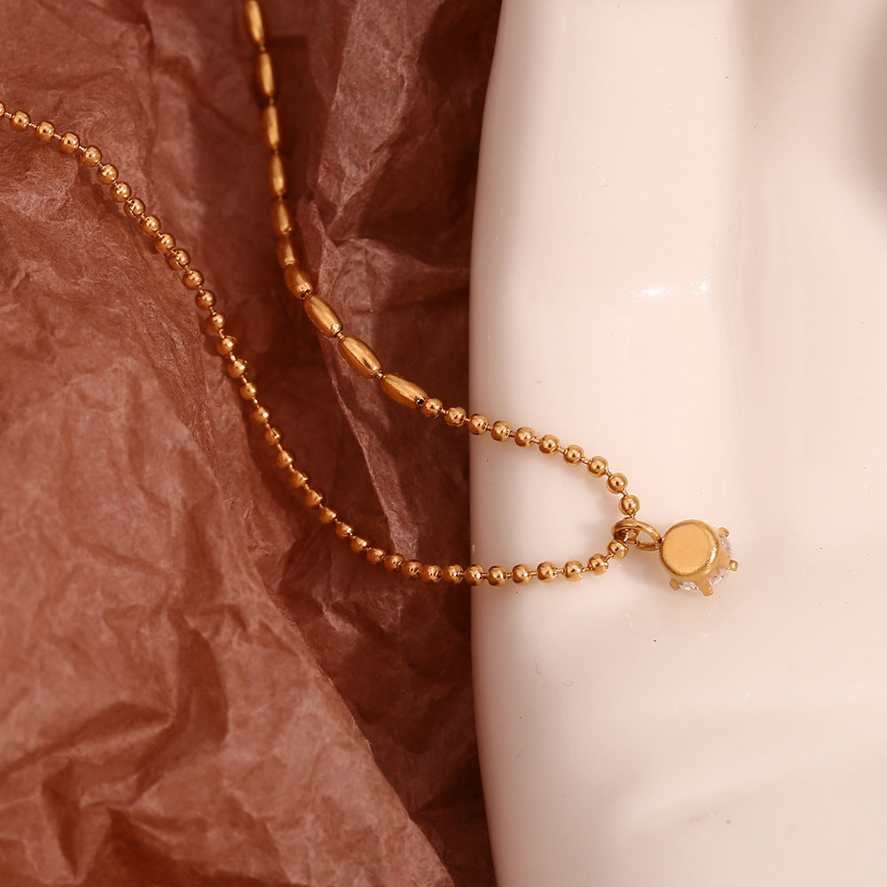 Minimalist Asymmetrical Geometric Pendant Necklace for Women Stainless Steel with 18K Gold Plating and Zircon Accents