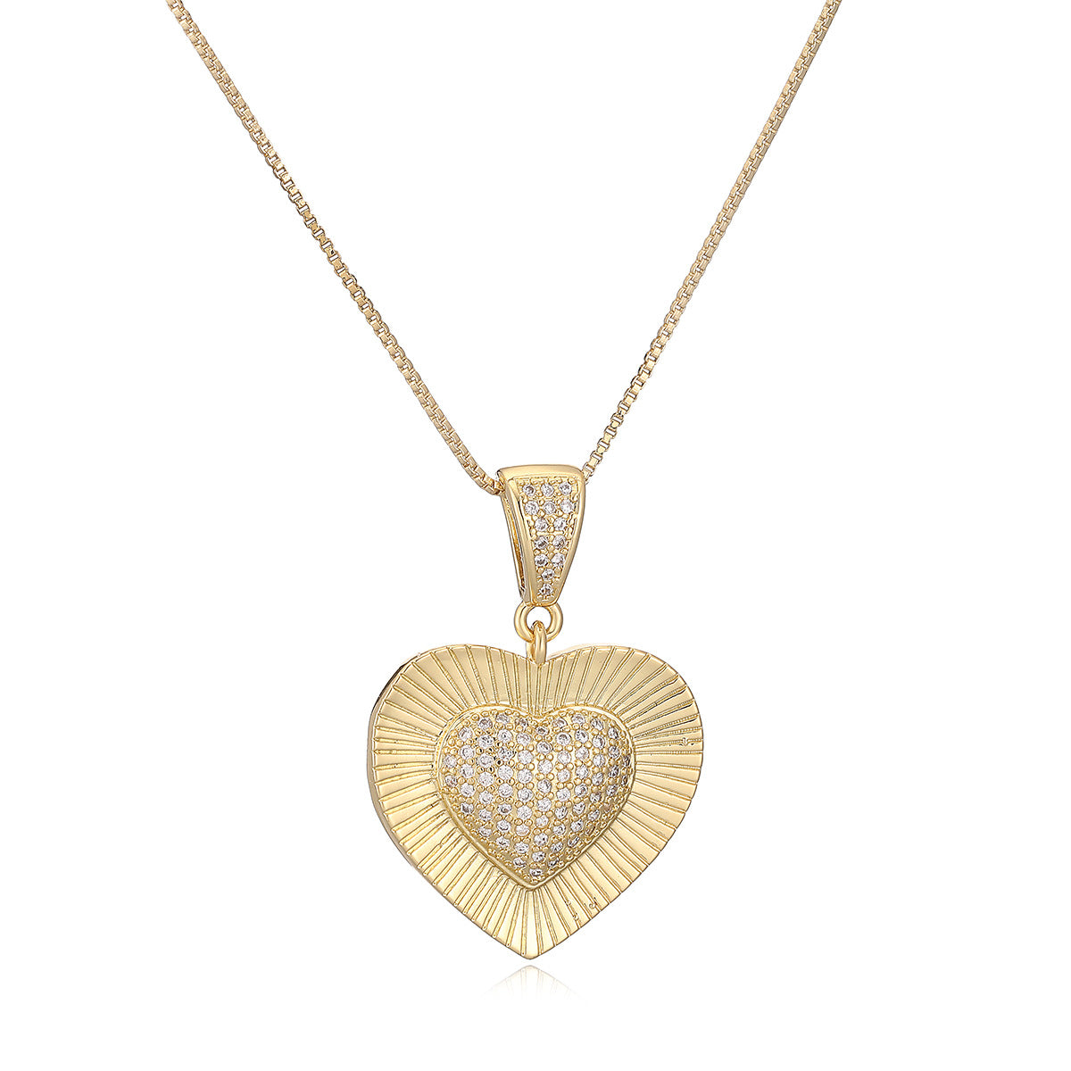Minimalist Elegant 18K Gold Plated Brass Heart Cubic Zirconia Pendant Necklace for Women