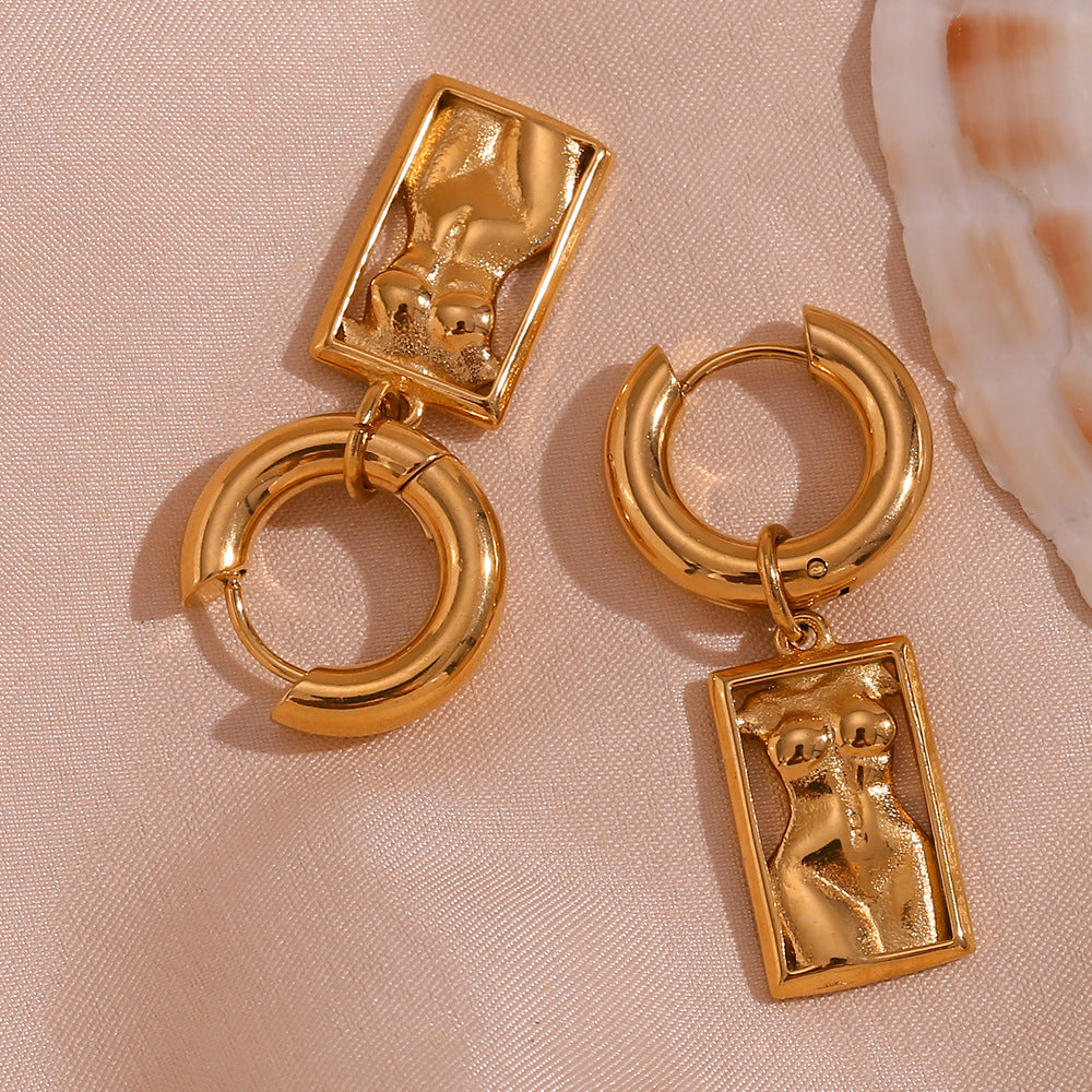 Minimalist Geometric Rectangular Pendant Earrings for Women Stainless Steel with 18K Gold Plating Artistic Body Jewelry