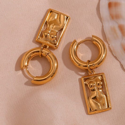 Orecchini pendenti rettangolari geometrici minimalisti per donna in acciaio inossidabile placcati oro 18K, gioielli artistici per il corpo