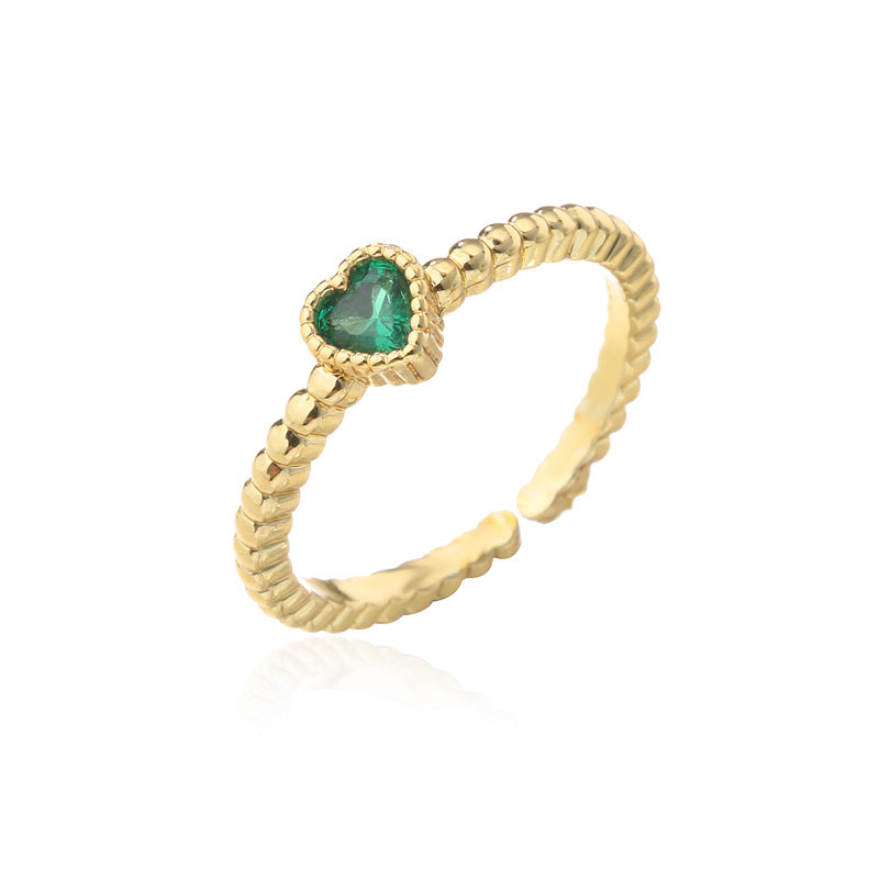 Minimalist Geometric Heart-Shaped Zirconia Ring for Women with Copper Base and 18K Gold Plating