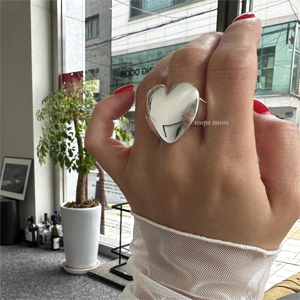 Anello minimalista a cuore in argento sterling 925 con dettaglio quadrato smussato da donna