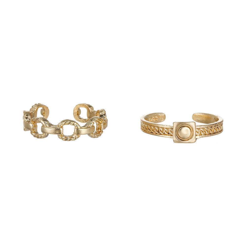 Minimalist Geometric Round Plated Alloy Ring Set for Women
