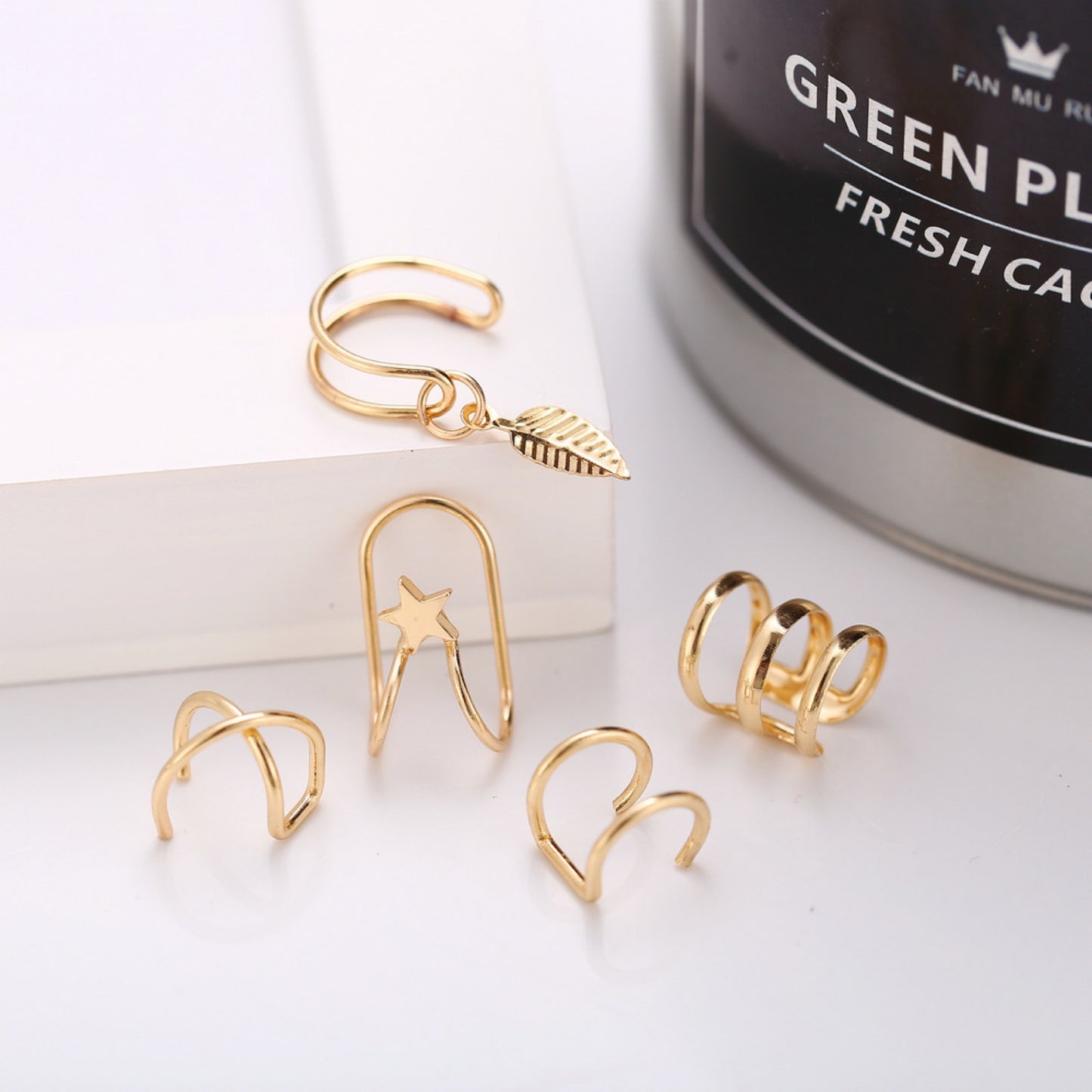 Creative Geometric Round Double C U-Shape Plated Alloy Ear Cuff Set for Women
