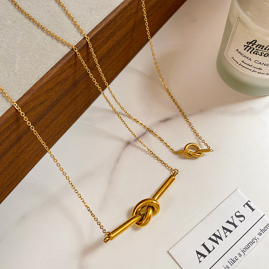 Minimalist Layered Titanium Steel Knot Pendant Necklace with Cable Chain for Unisex