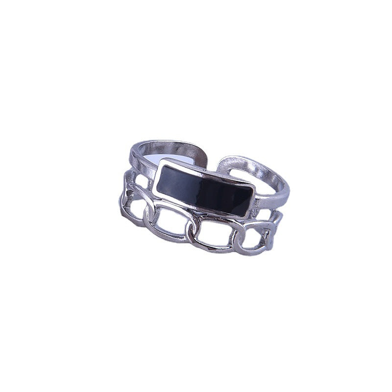 Anillo Vintage Geométrico de Acero Inoxidable con Baño de Oro de 18K para Mujer, Banda Abierta Ajustable de Acero de Titanio