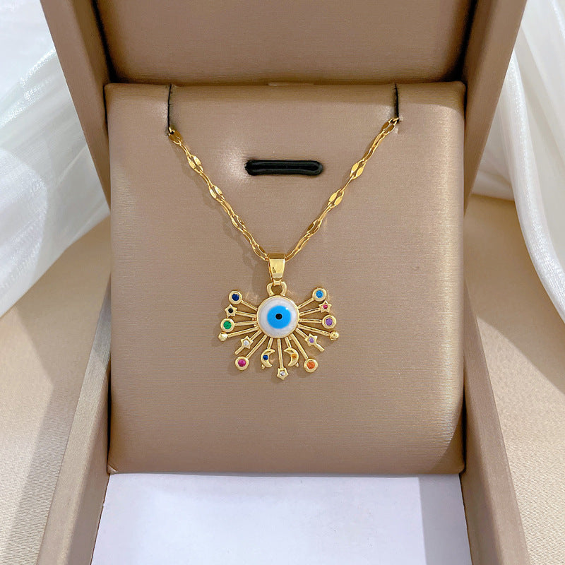 Luxury Minimalist Sweet Geometric Titanium Steel Stainless Steel Necklace with Rhinestone Inlay for Women