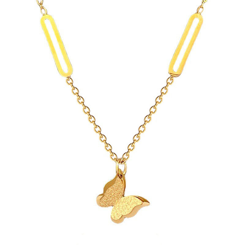 Minimalist Butterfly Pendant Necklace in Titanium Steel with Gold Plating for Women and Men