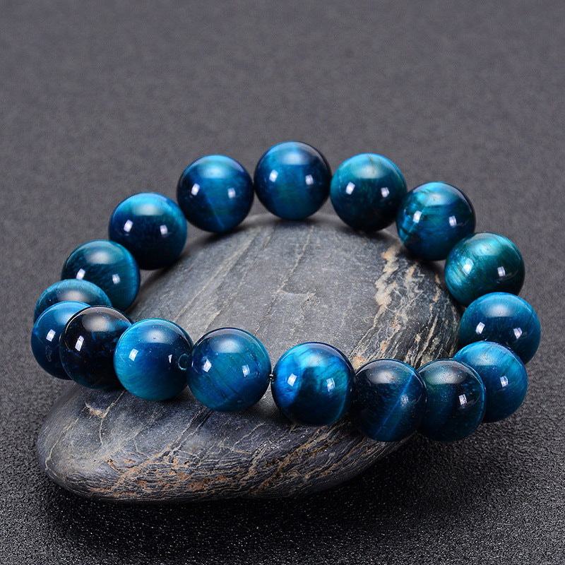 Minimalist Natural Blue Tiger's Eye Round Beaded Bracelet Unisex Geometric Handmade Jewelry