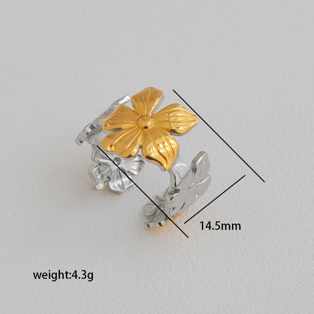 Anello aperto in acciaio inossidabile stile "Edgy Sweet" con motivo a croce e cuore, finitura placcata
