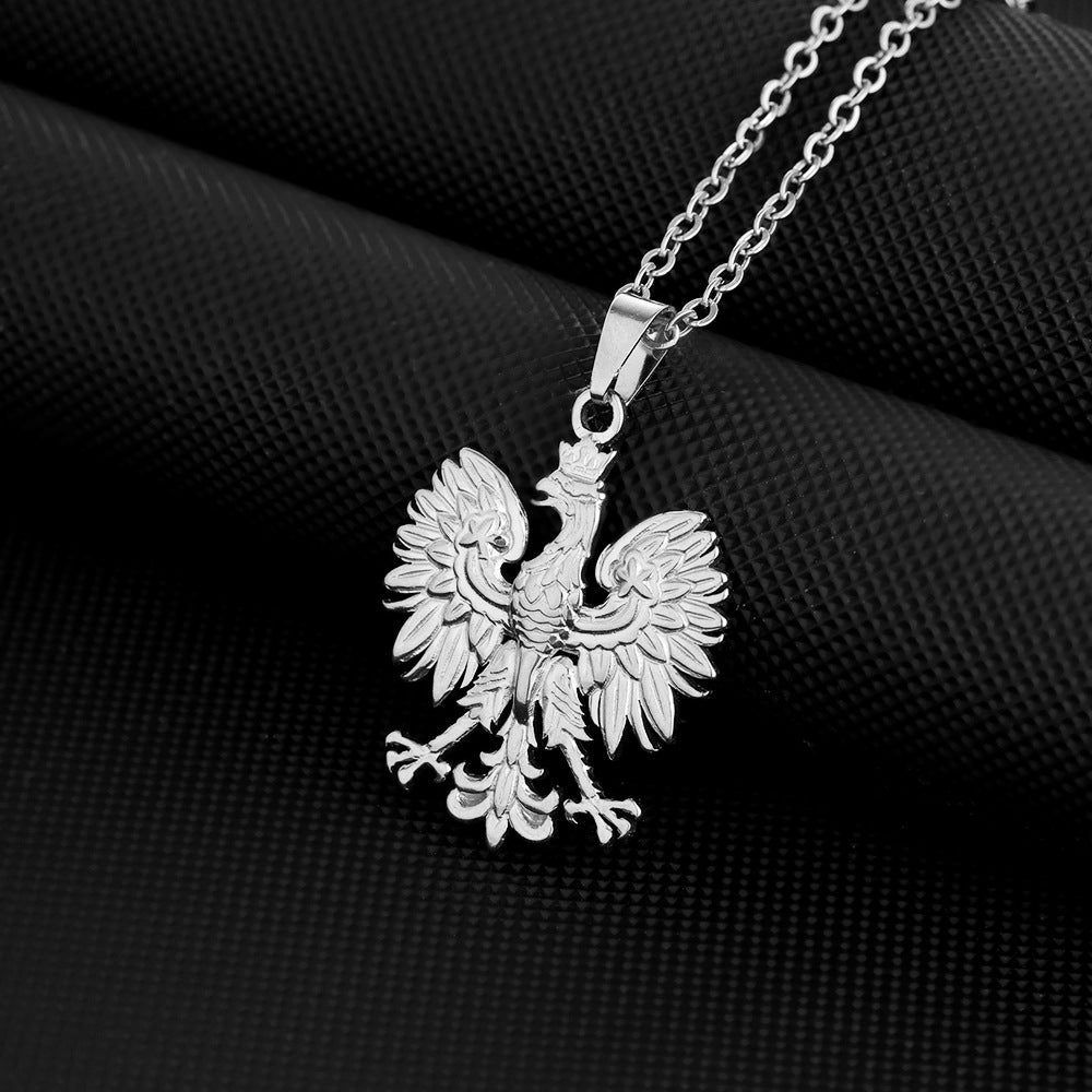 Collana pendente aquila minimalista in acciaio al titanio con finitura placcata su catena a O, unisex