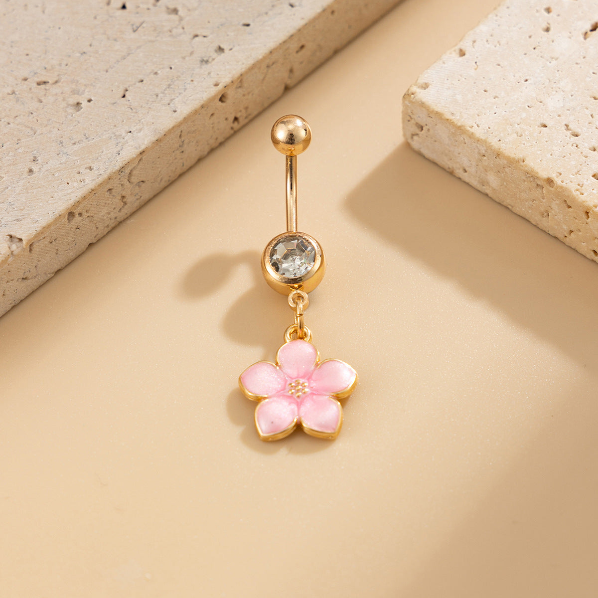 Sweet Floral Rhinestone Inlay Drip Oil Plated Stainless Steel Belly Button Ring