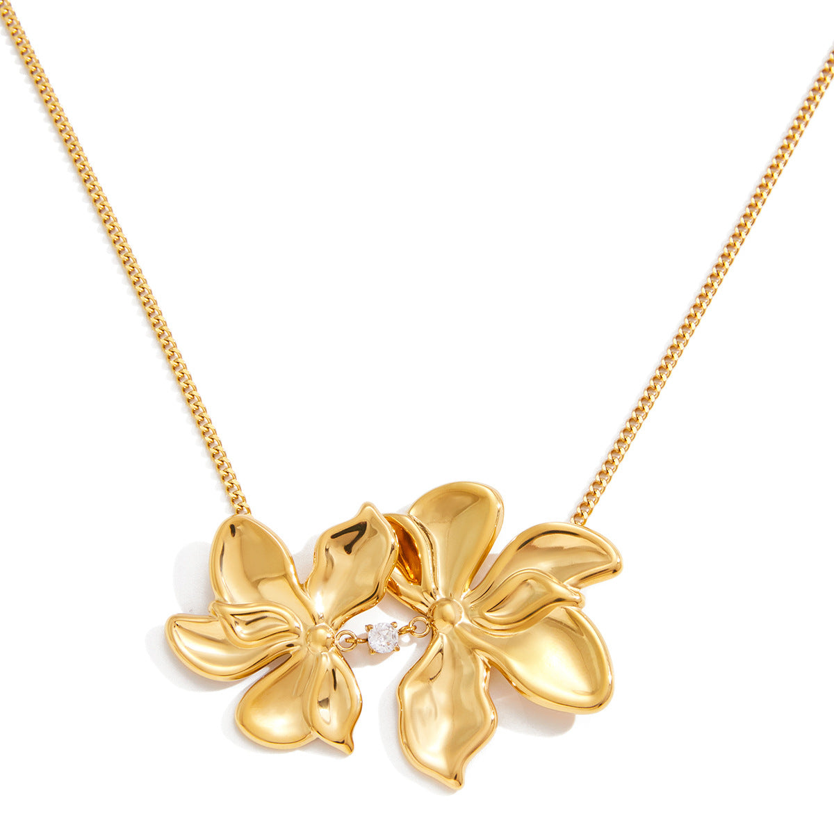 Collana con Ciondolo Geometrico in Acciaio al Titanio con Placcatura in Rodio da Donna, Accessorio di Moda Minimalista