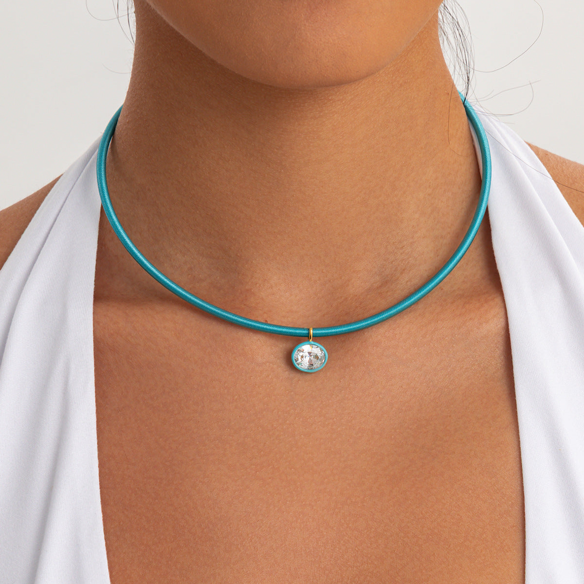 Minimalist Geometric Round Square Stainless Steel PVD Cubic Zirconia Pendant Necklace for Women