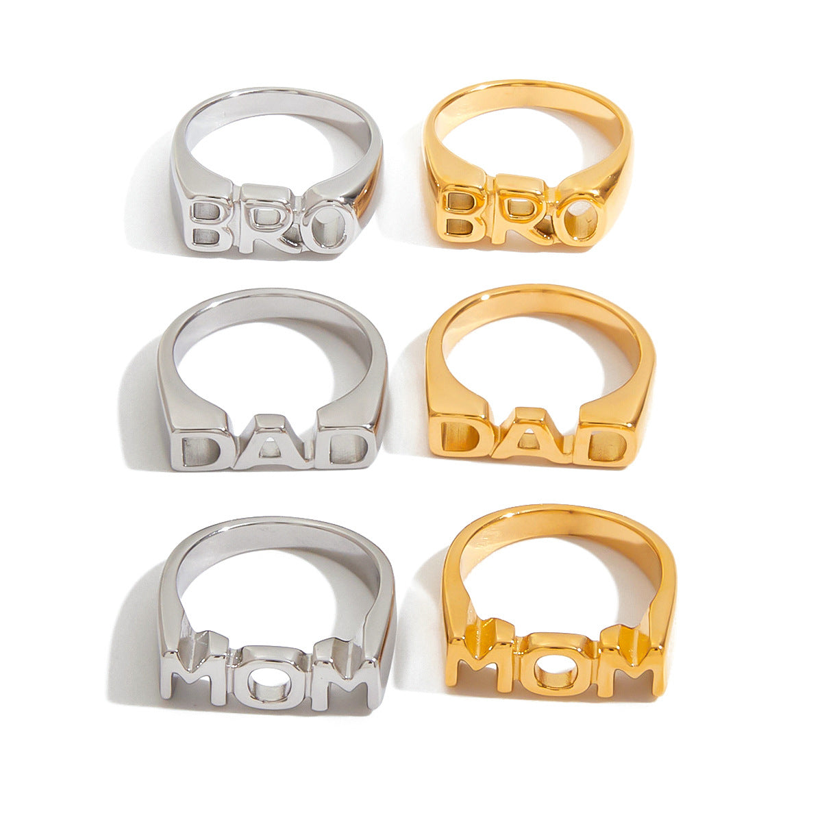Anello da donna minimalista a forma di lettera geometrica in acciaio al titanio con finitura placcata