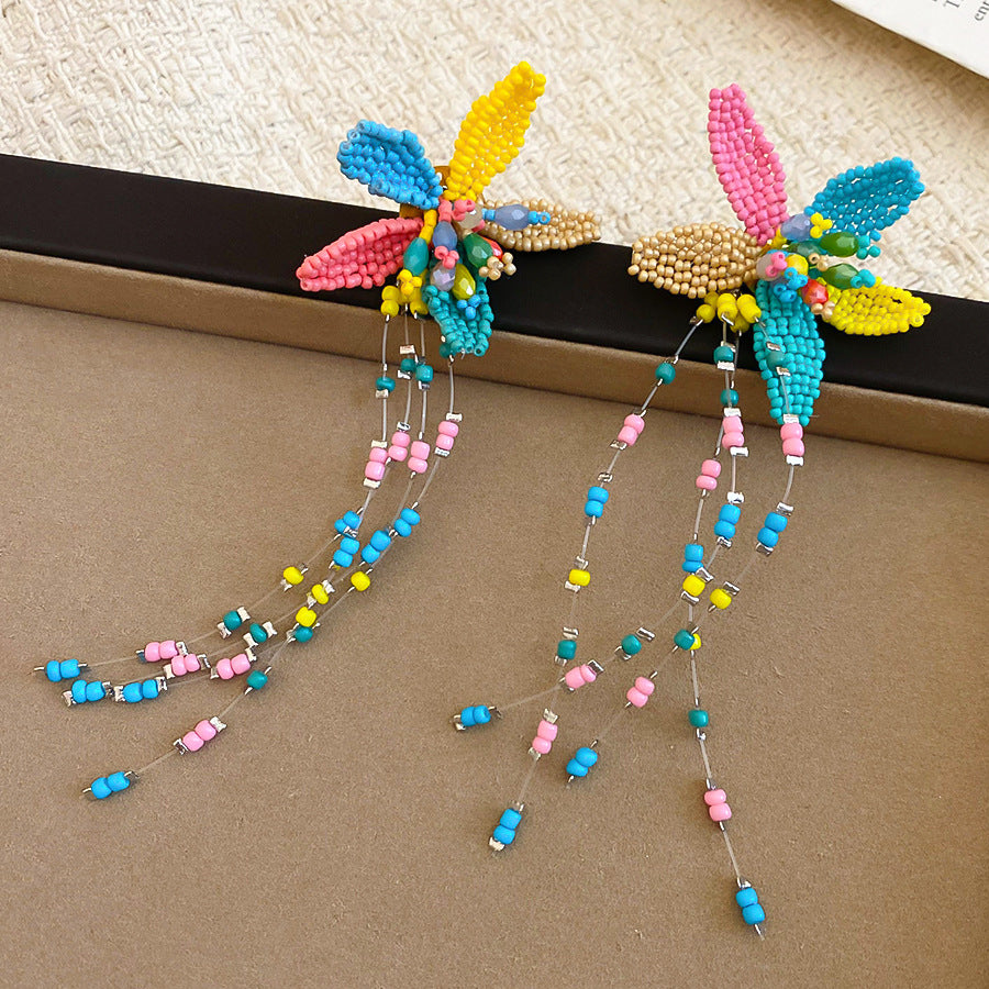 Orecchini pendenti con nappe di cristallo floreali dolci e set di collana con ciondolo a clavicola per donna