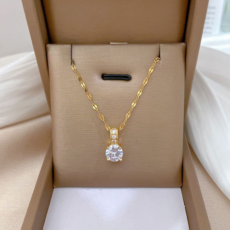 Minimalist Luxury Geometric Rhinestone Necklace for Women Titanium Steel Collar Chain