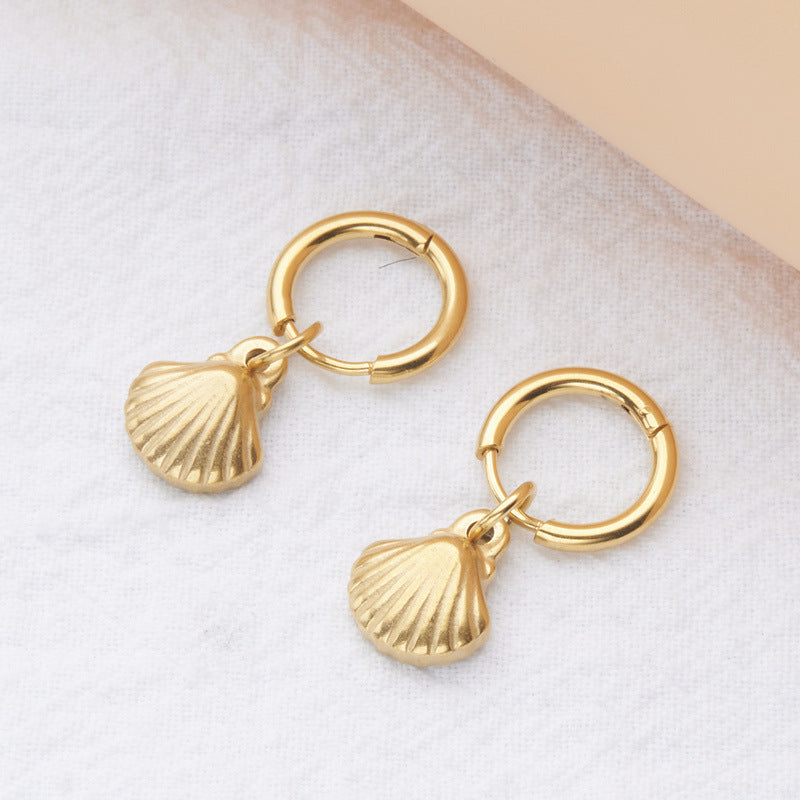 Minimalist Geometric Starfish and Seashell Earrings in Stainless Steel with Plated Finish for Women
