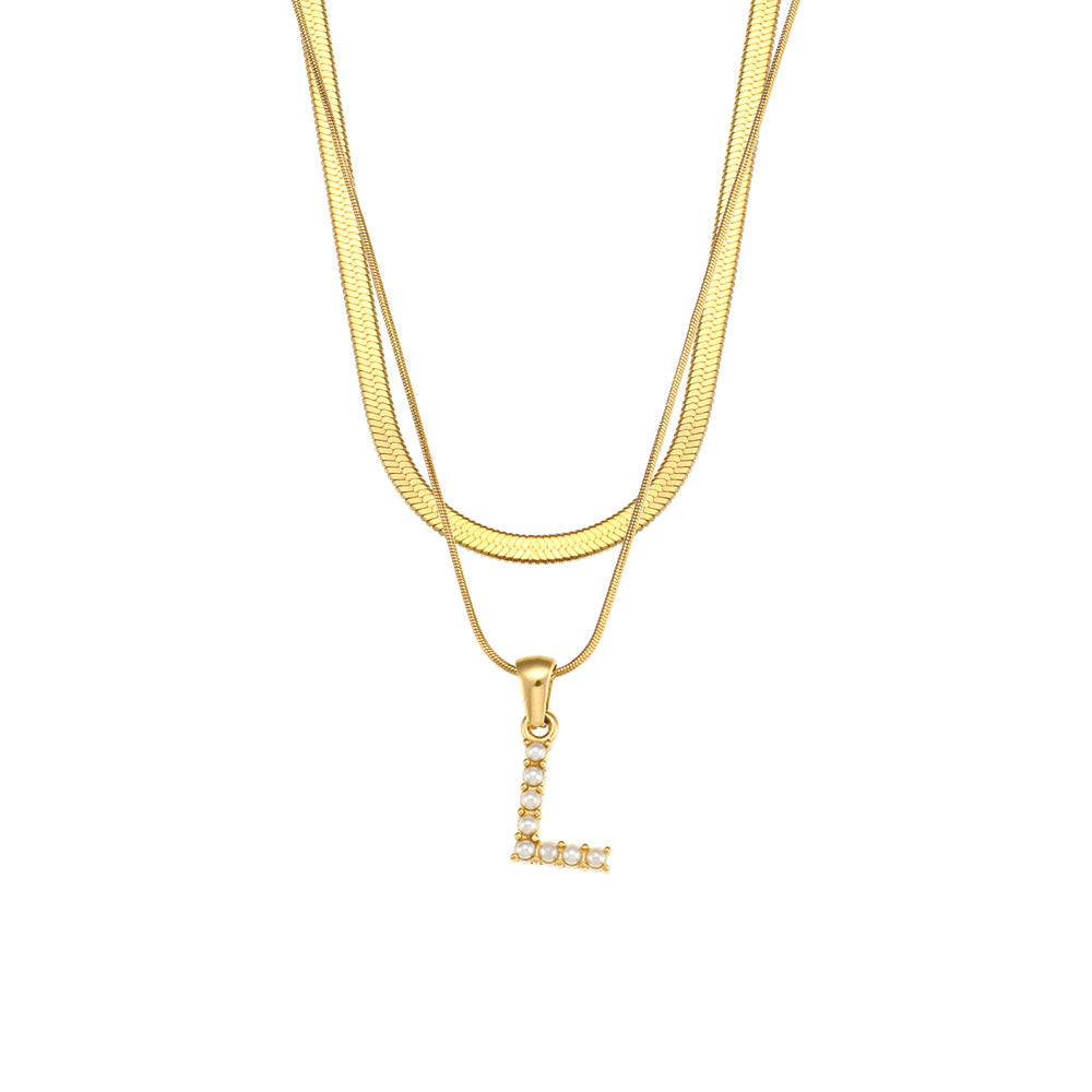 Collana con Pendente a Lettera alla Moda in Acciaio Inossidabile con Finitura Placcata e Catena Serpentina da Donna