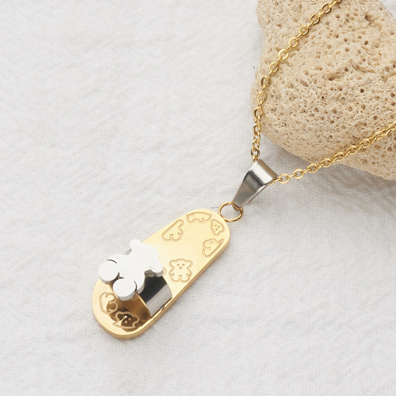 Collana con Pendente a Orsetto in Acciaio Inossidabile Color Oro per Donna Stile Hip Hop Geometrico Catena Regolare Gioielli