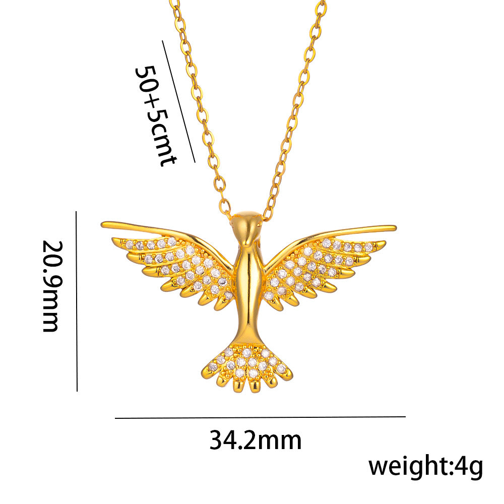 Collana con ciondolo fenice geometrico di lusso da donna in acciaio al titanio con catena a serpente e intarsio in oro