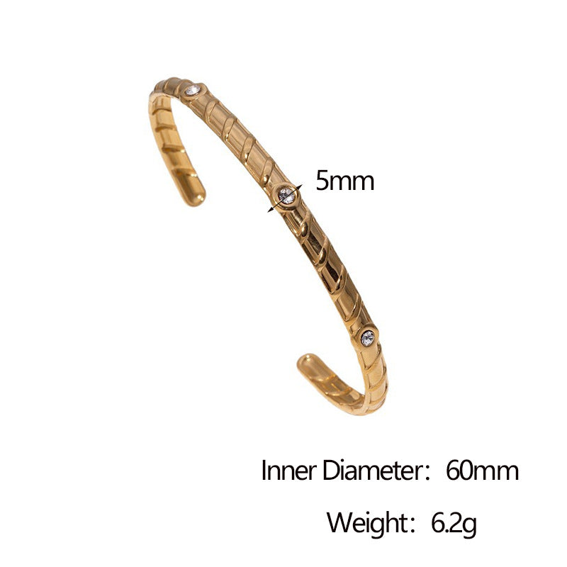 Bracciale a Polsino Aperto Geometrico Rotondo in Acciaio Inossidabile Placcato Oro 18K Minimalista