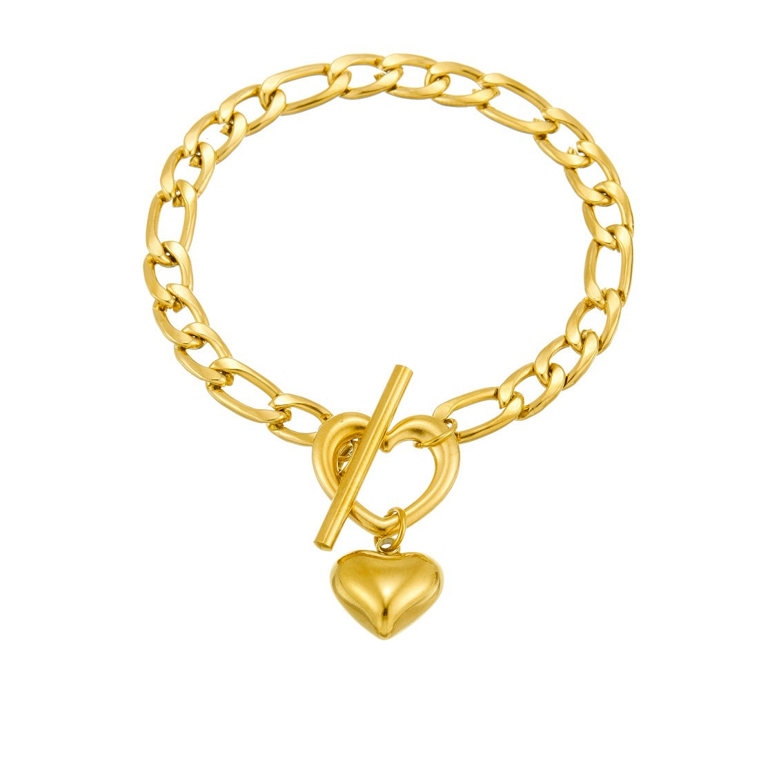 Minimalist Elegant Gold Plated Stainless Steel Heart Pendant Bracelet with OT Clasp