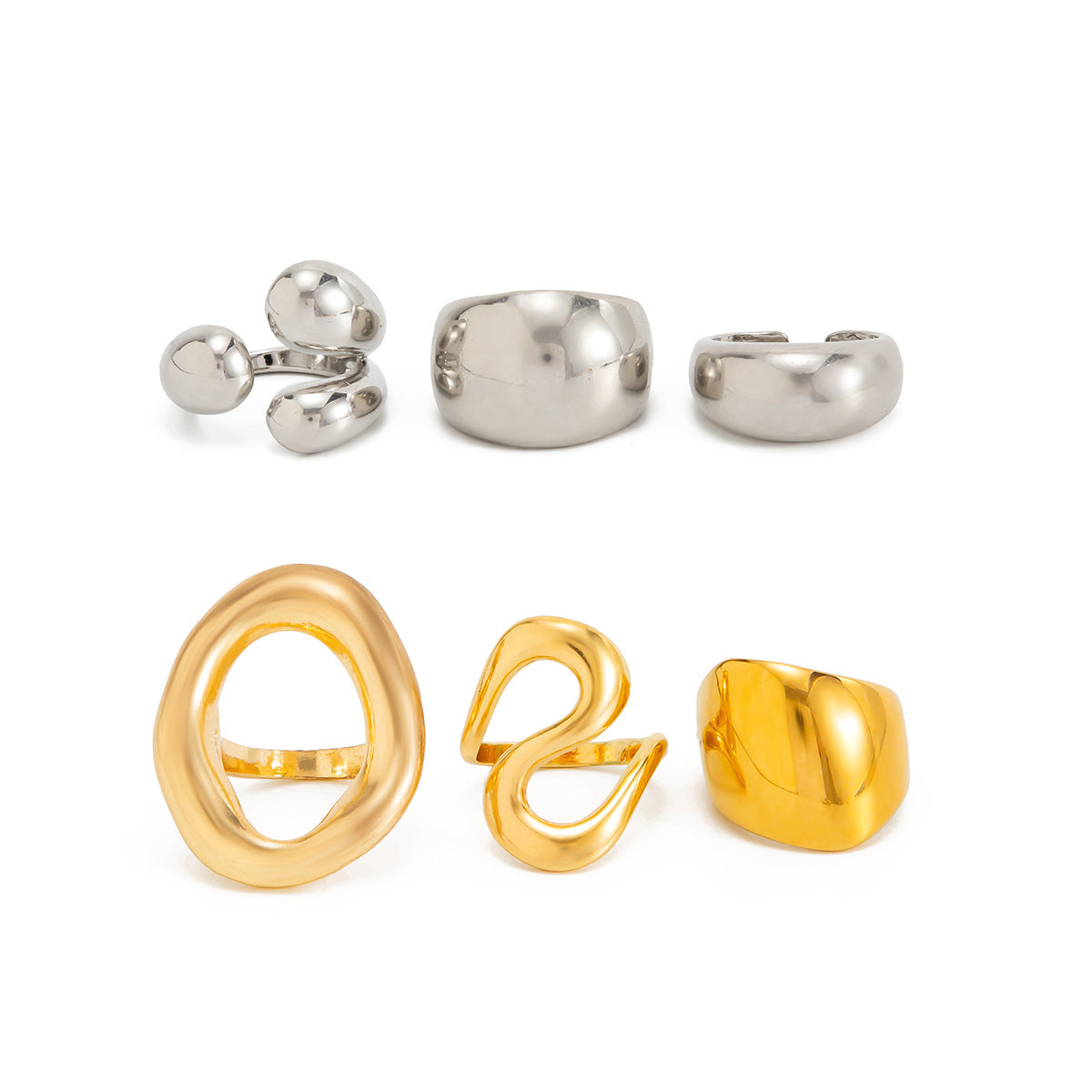 Minimalist Geometric Oval Zinc Alloy Plated Open Ring for Women