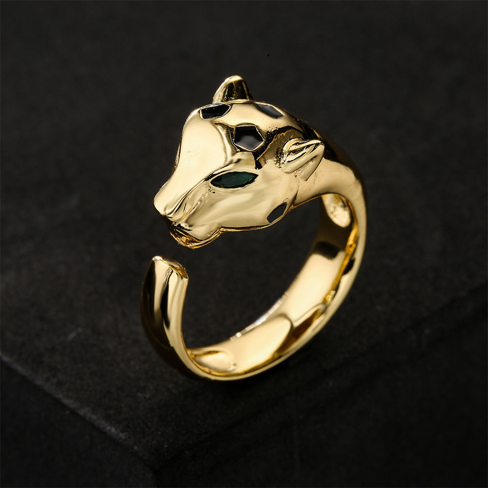 Personalized 18K Gold Plated Brass Micro-Inlay Cubic Zirconia Leopard Ring for Women