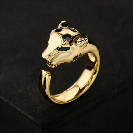 Personalized 18K Gold Plated Brass Micro-Inlay Cubic Zirconia Leopard Ring for Women