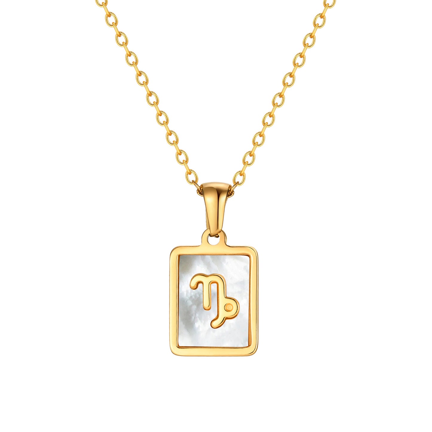 Collana con Pendente Guscio Zodiacale Minimalista da Donna in Acciaio al Titanio con Finitura Placcata su Catena a Croce
