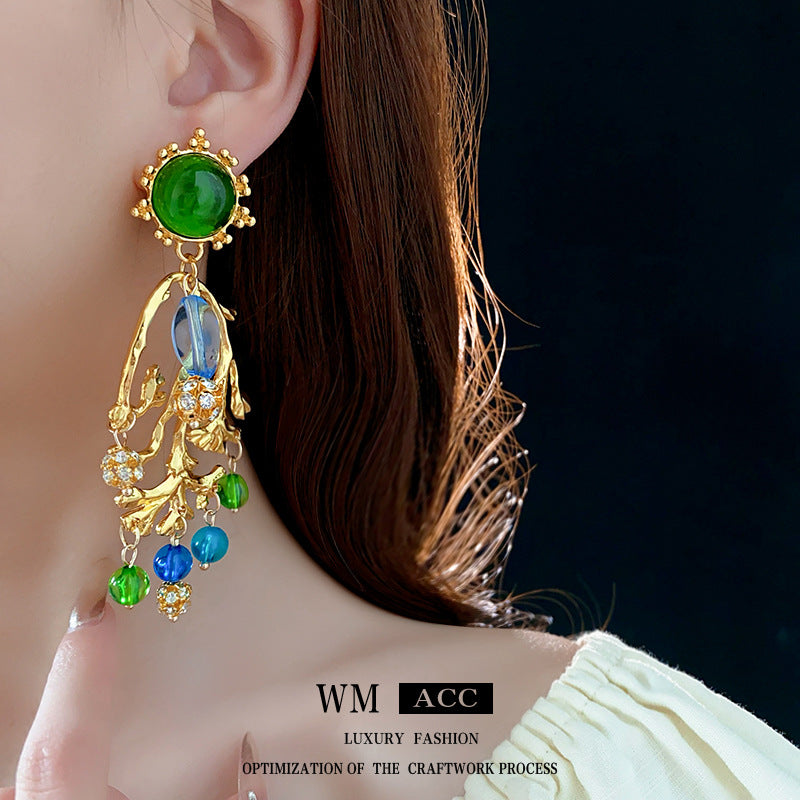 Vintage-Style Round Branch-Shaped Resin Stud Earrings with Silver-Plated Steel Posts for Women
