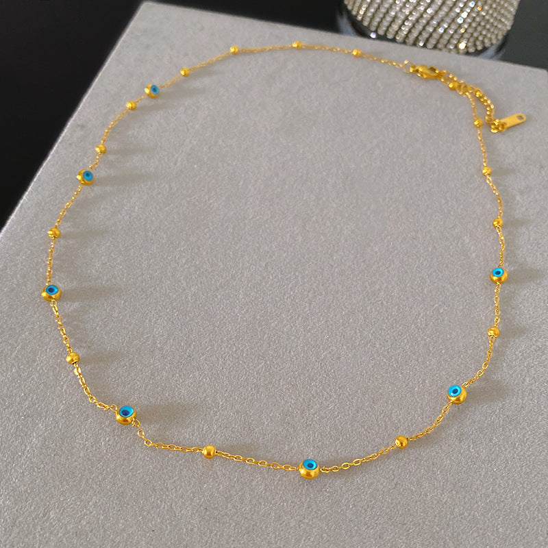 Gold Plated Titanium Steel Geometric Evil Eye Necklace for Unisex
