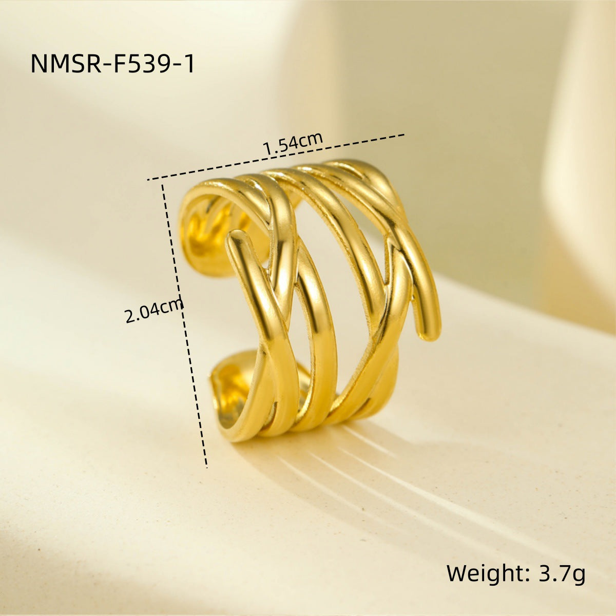Anello aperto geometrico minimalista in acciaio inossidabile con placcatura in oro 18 carati, design multistrato cavo da donna