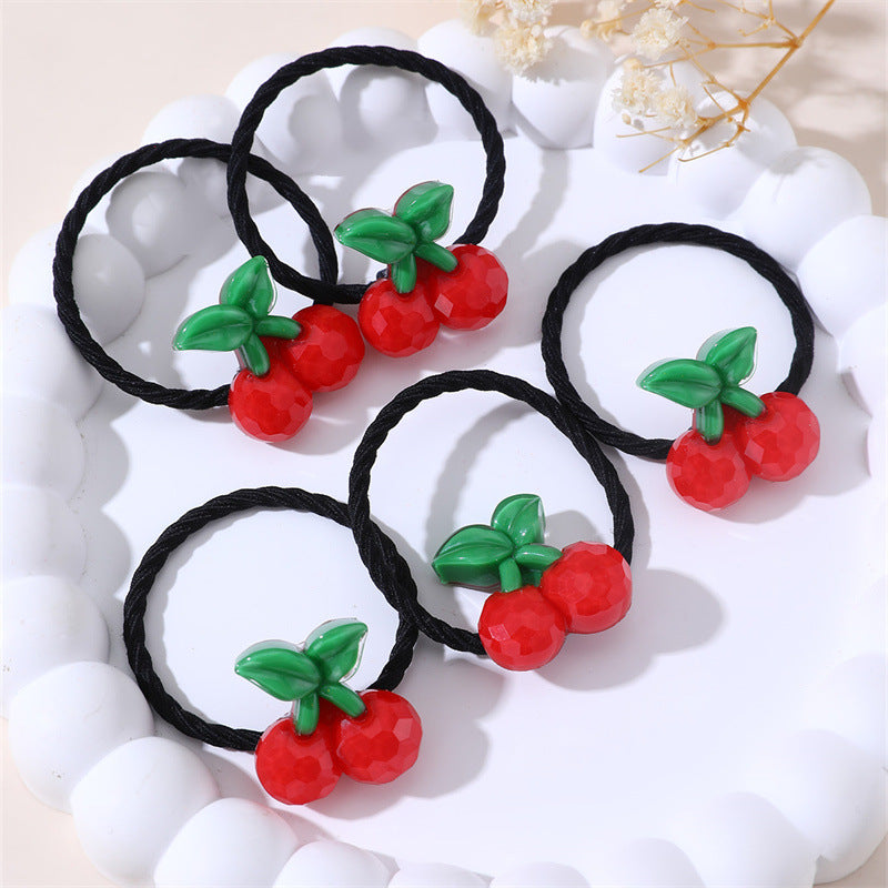 Coletero Floral Minimalista para Niñas - Gomas de Pelo de Punto de Algodón con Estampado de Cerezas y Margaritas en Colores Pastel Macaron