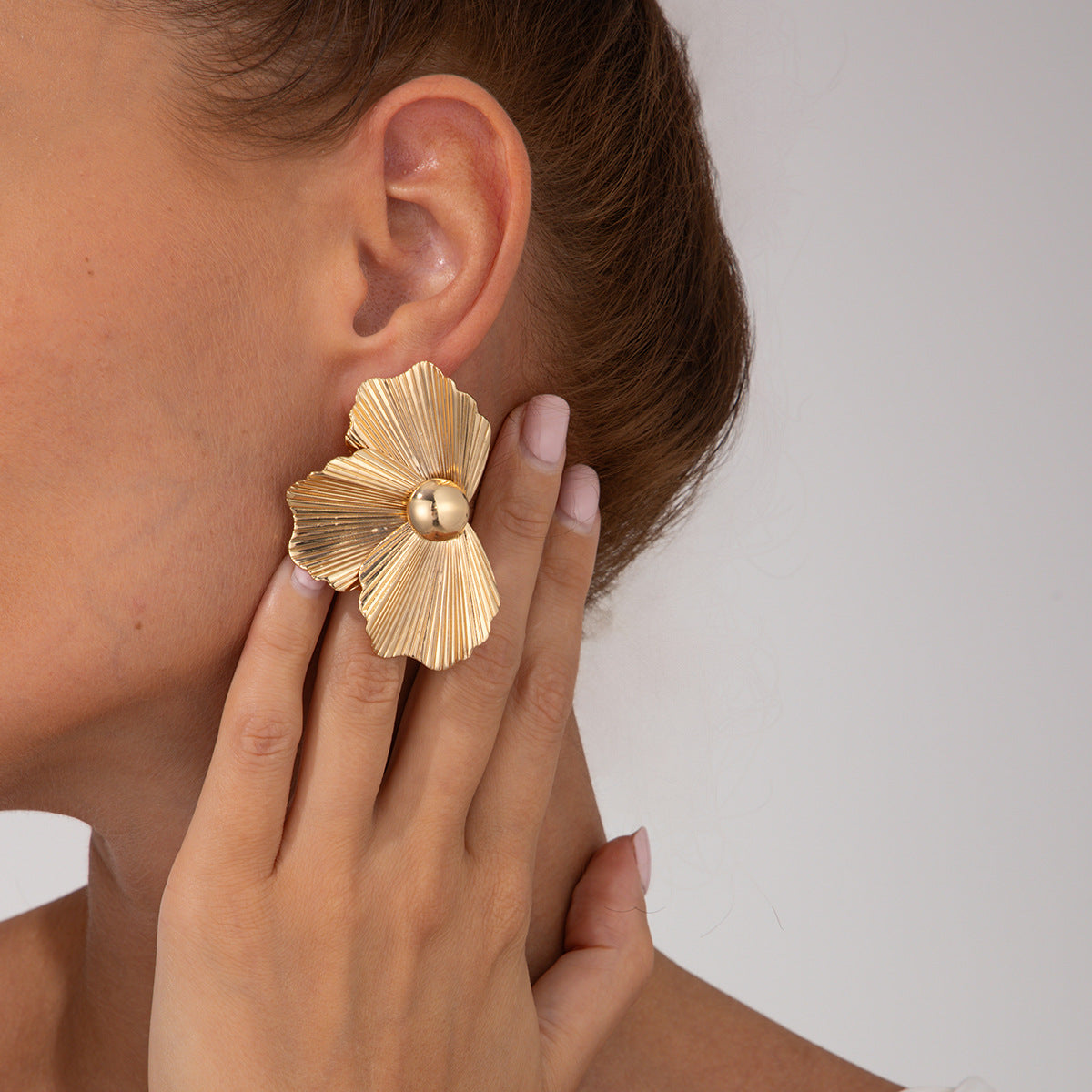 Elegant Plated Alloy Floral Stud Earrings for Women