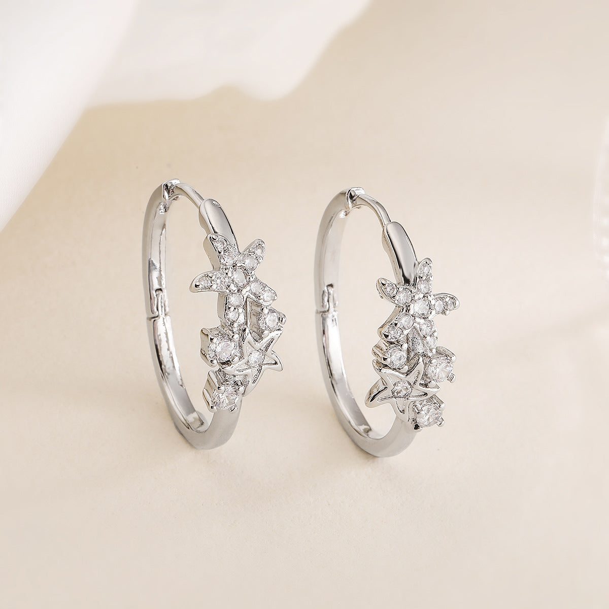Minimalist Starfish-Shaped Copper Earrings with 18K Gold Plating and Micro-Paved Zirconia for Women