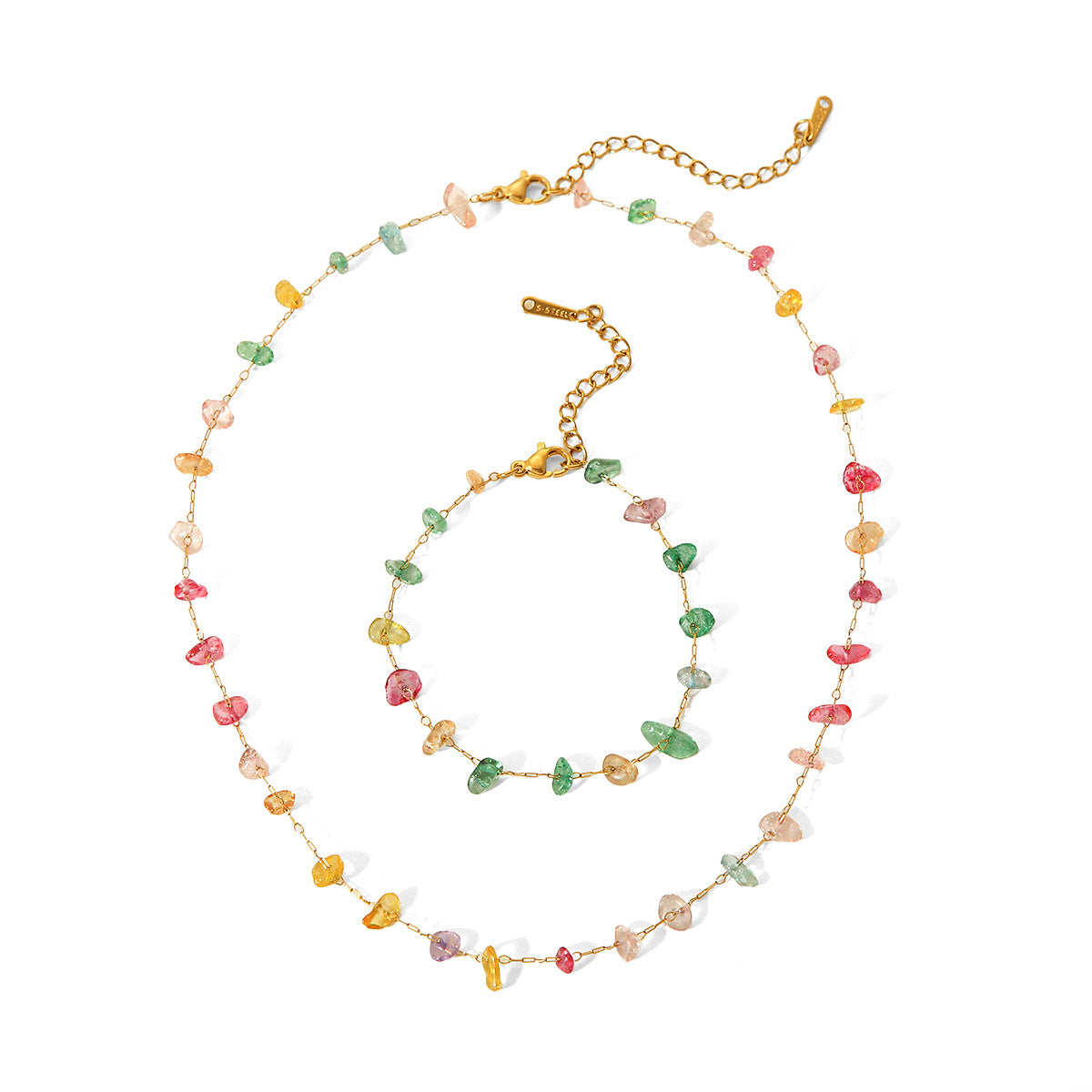 Minimalist Geometric Stainless Steel Plated Necklace for Women with Natural Stone Beads Fashionable Clavicle Chain