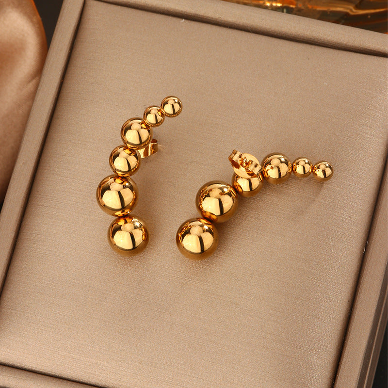 Gold Plated Polished Titanium Steel Teardrop Geometric Oval Polka Dot Stud Earrings for Unisex