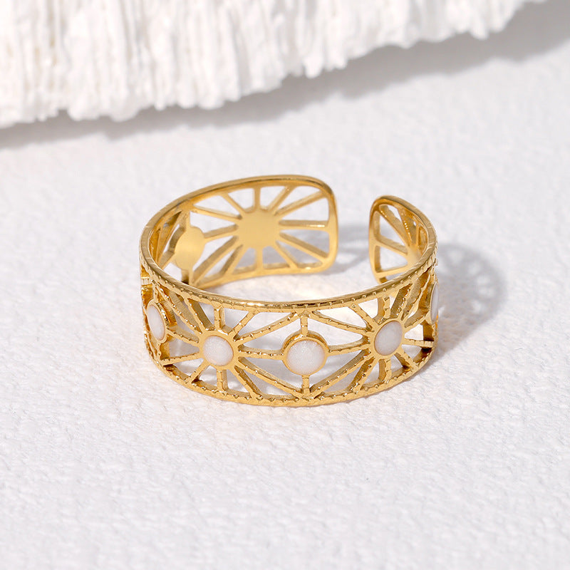Elegante Anello da Donna Geometrico Cavo Regolabile in Acciaio Inossidabile con Finitura Galvanica
