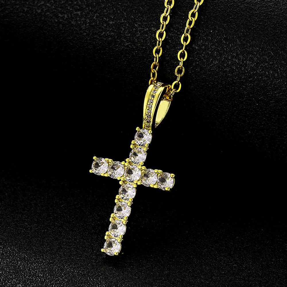 Collar con colgante de cruz minimalista en cobre con incrustaciones de circonita en cadena O para uso diario unisex