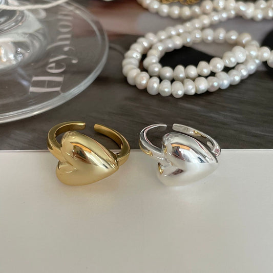 Anello da donna a forma di cuore, dolce e minimalista, in argento sterling 925