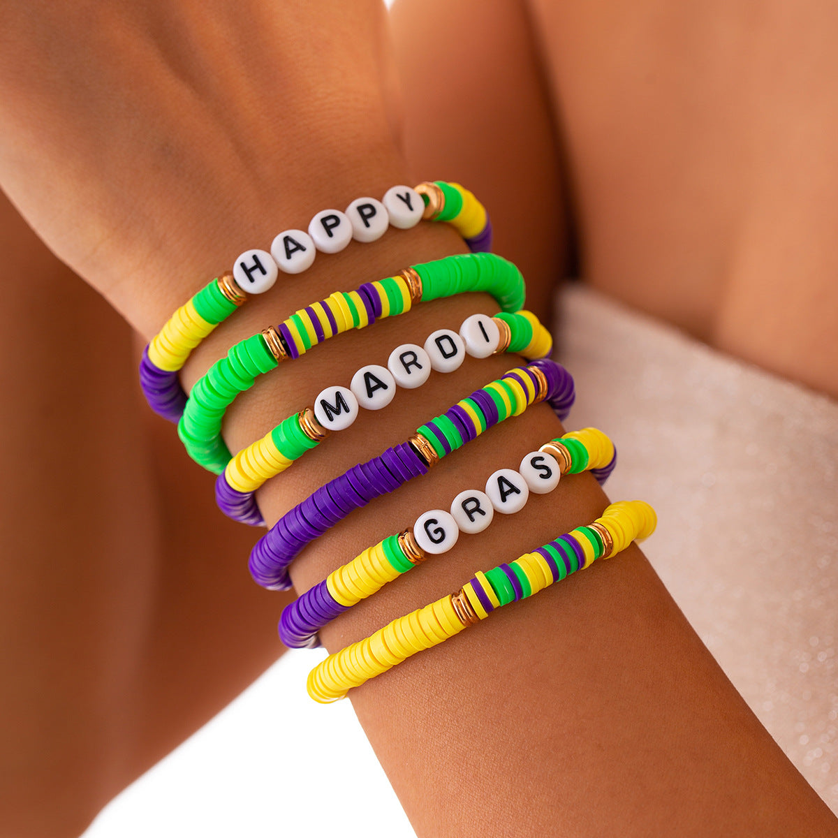 Pulsera personalizada de arcilla polimérica hecha a mano con abalorios acrílicos para mujer