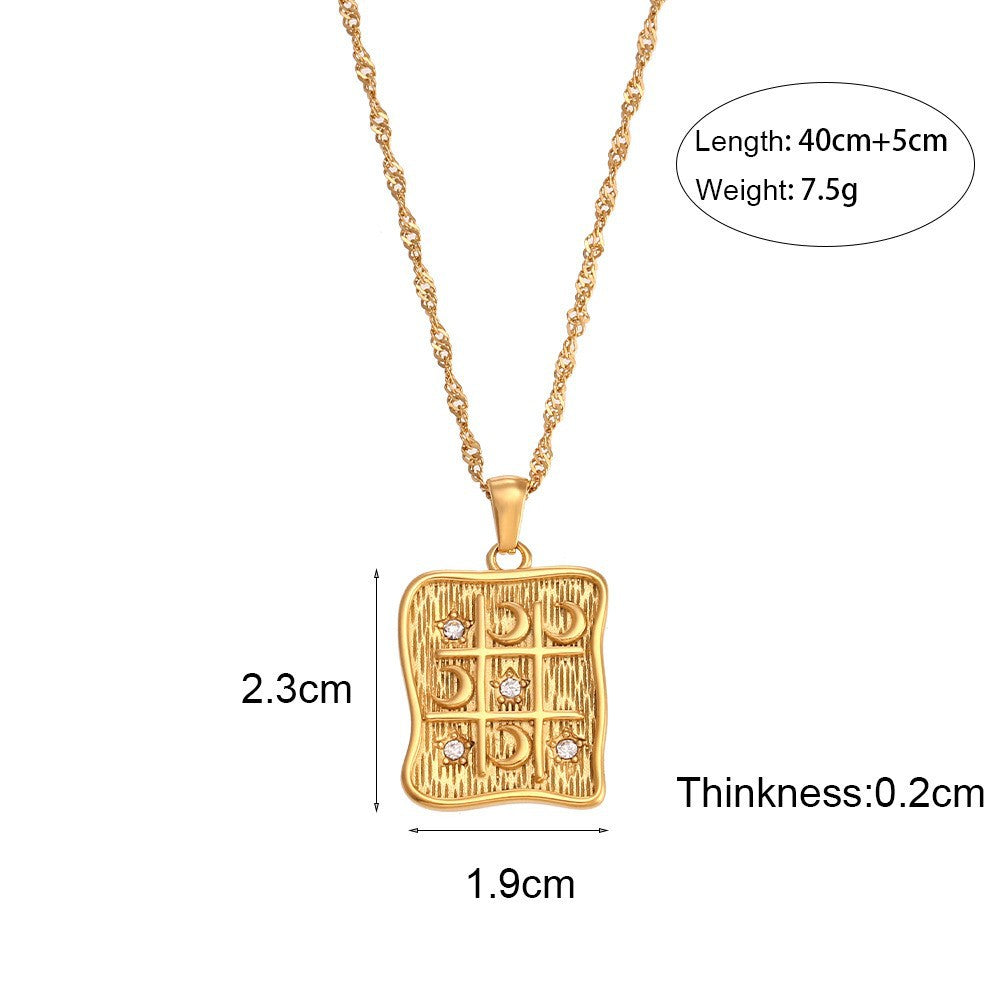 Collana da donna a pendente minimalista a mezza luna in acciaio inossidabile con placcatura in oro 18 carati e intarsio in pietra naturale