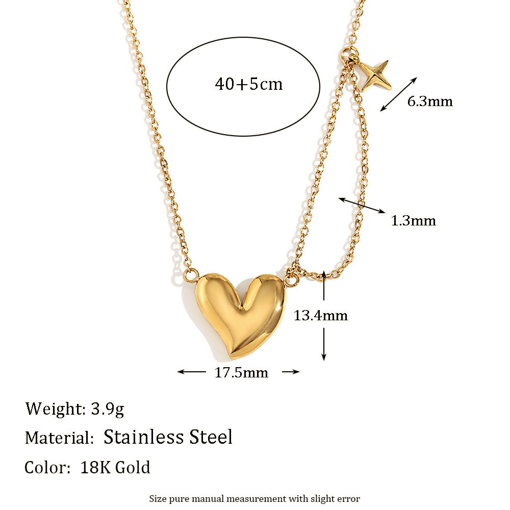 Minimalist Vintage Heart-Shaped Stainless Steel Pendant Necklace with 18K Gold Plating for Women