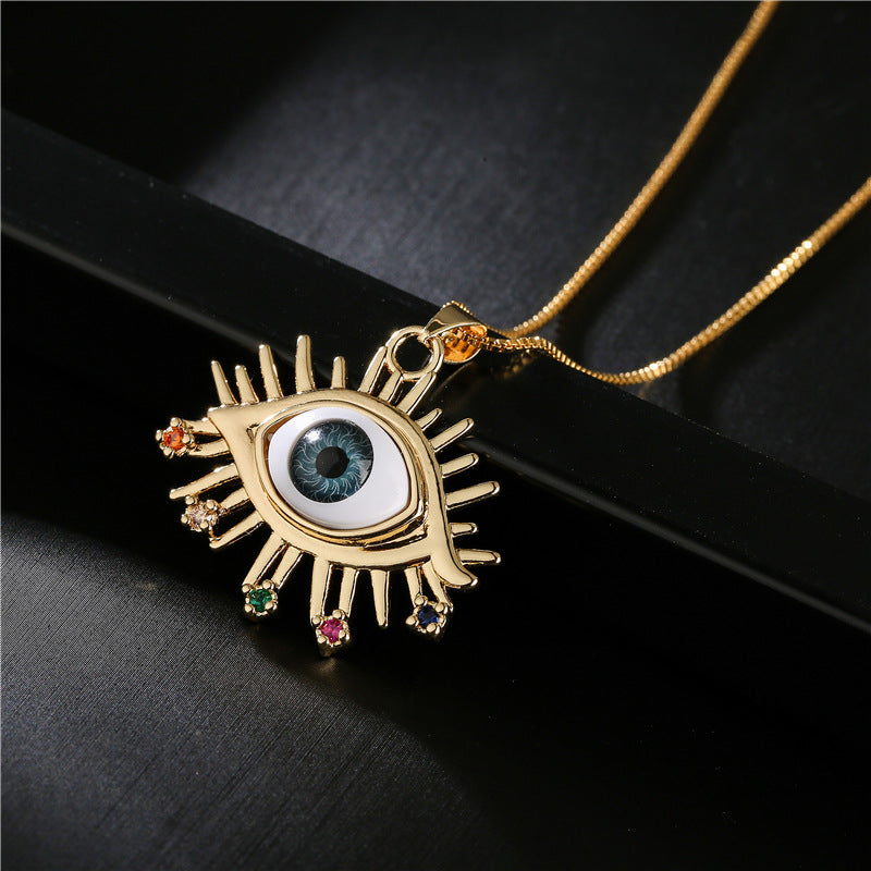 Exaggerated Geometric 18K Gold Eye Pendant Necklace with Box Chain for Women