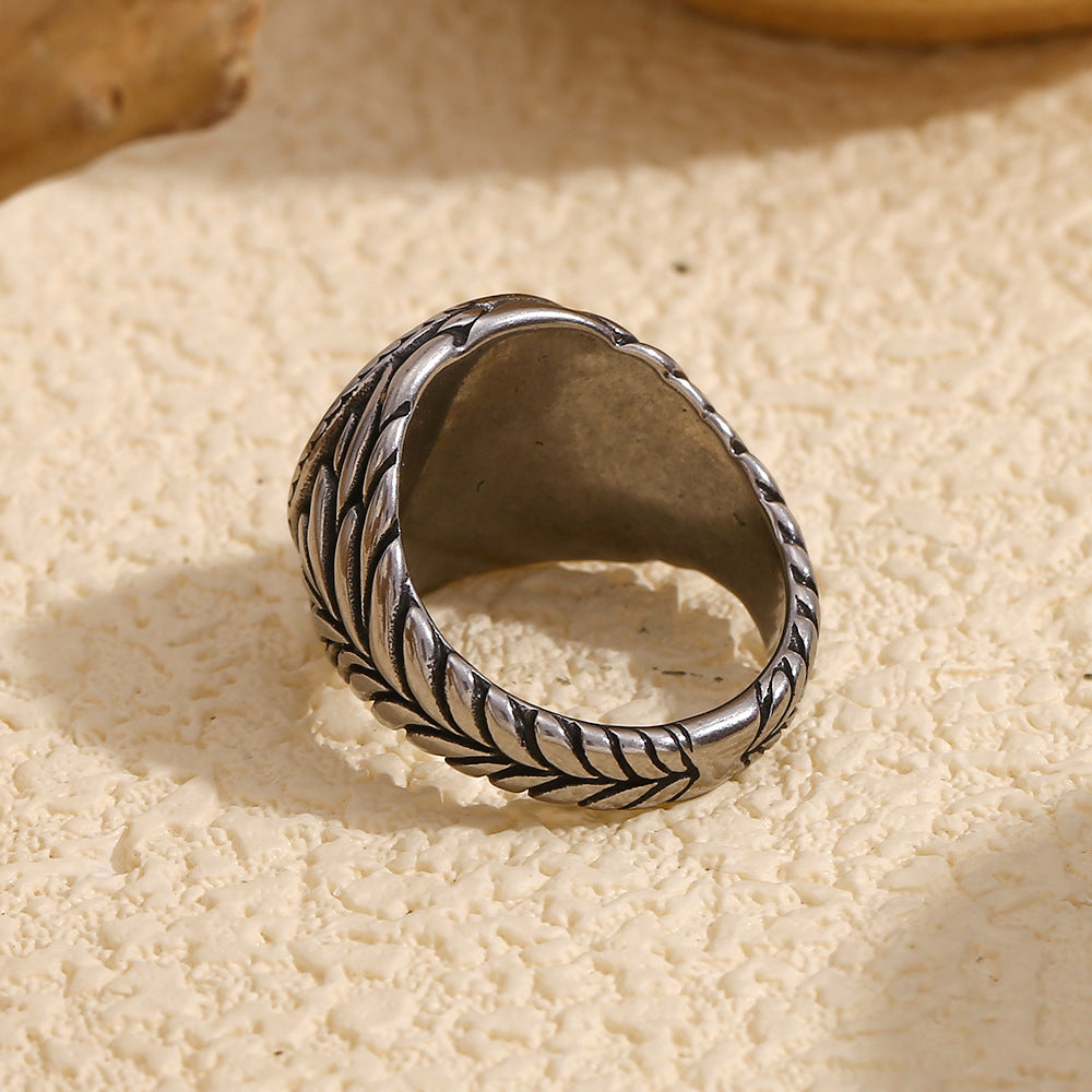 Fashionable Geometric Stainless Steel Ring for Men with 18K Gold Plating Vintage-Inspired Hip-Hop Design