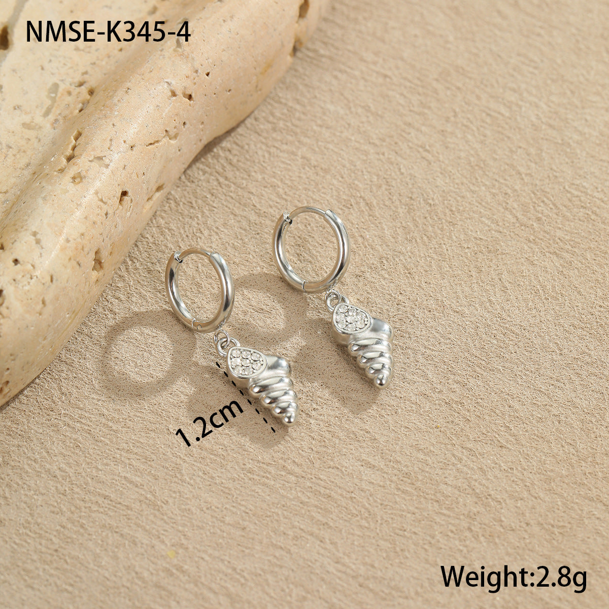 Pendientes de Acero Inoxidable con Forma de Estrella de Mar y Concha con Incrustaciones de Diamantes de Imitación para Mujer